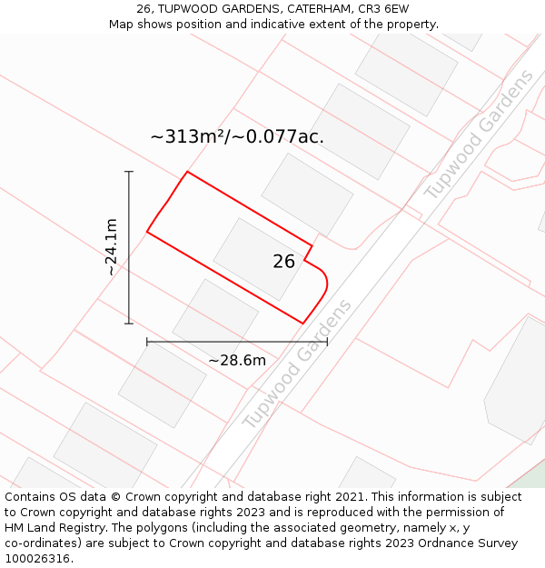 26, TUPWOOD GARDENS, CATERHAM, CR3 6EW: Plot and title map