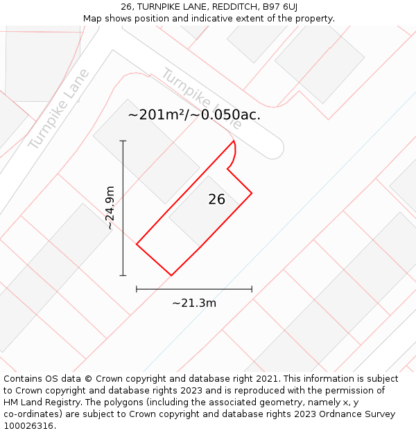 26, TURNPIKE LANE, REDDITCH, B97 6UJ: Plot and title map