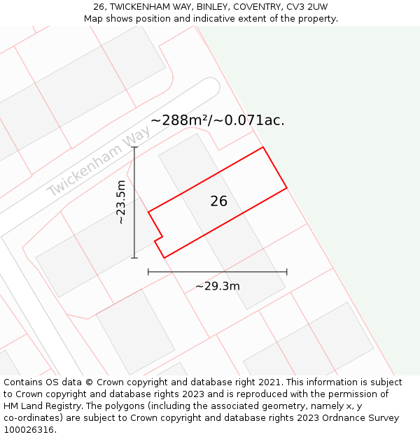 26, TWICKENHAM WAY, BINLEY, COVENTRY, CV3 2UW: Plot and title map