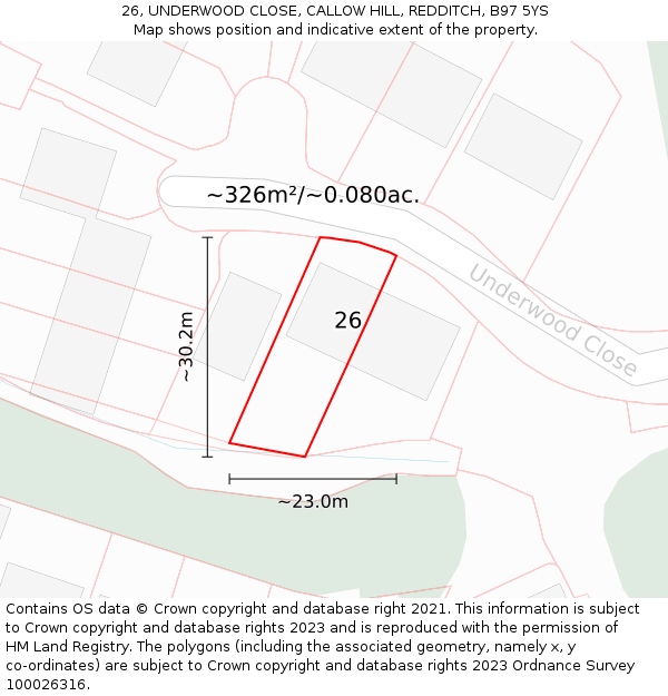 26, UNDERWOOD CLOSE, CALLOW HILL, REDDITCH, B97 5YS: Plot and title map