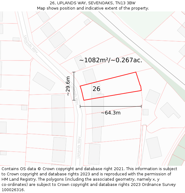 26, UPLANDS WAY, SEVENOAKS, TN13 3BW: Plot and title map