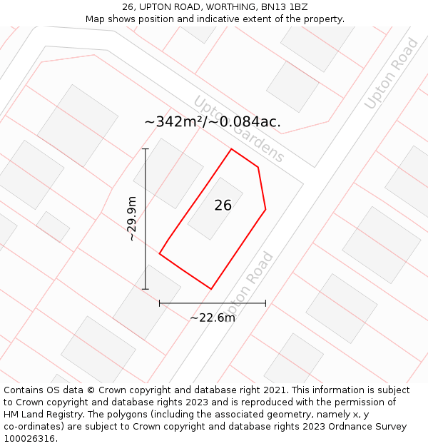 26, UPTON ROAD, WORTHING, BN13 1BZ: Plot and title map