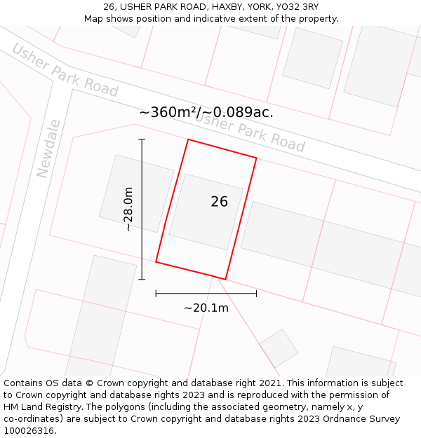 26, USHER PARK ROAD, HAXBY, YORK, YO32 3RY: Plot and title map