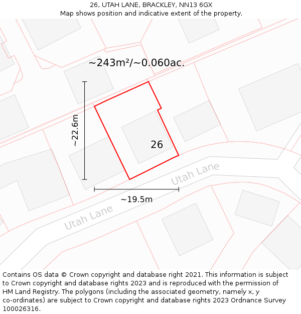 26, UTAH LANE, BRACKLEY, NN13 6GX: Plot and title map