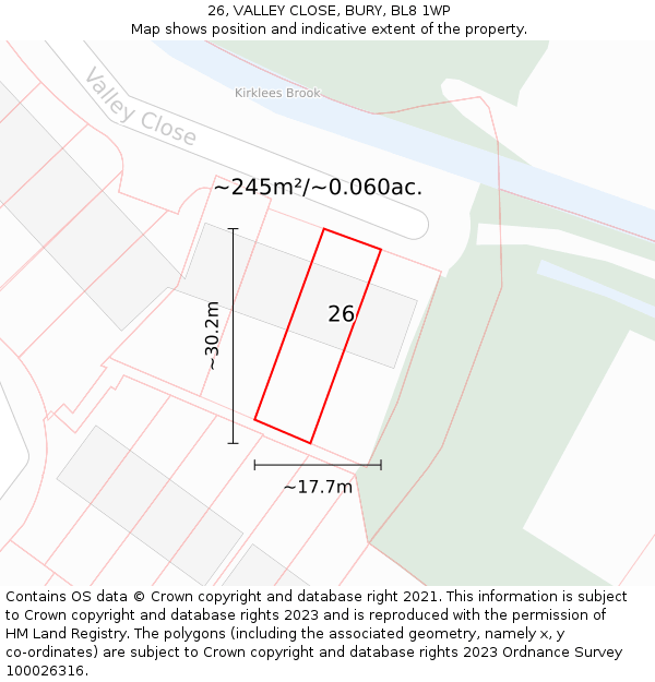 26, VALLEY CLOSE, BURY, BL8 1WP: Plot and title map