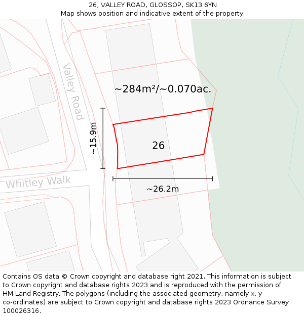 26, VALLEY ROAD, GLOSSOP, SK13 6YN: Plot and title map