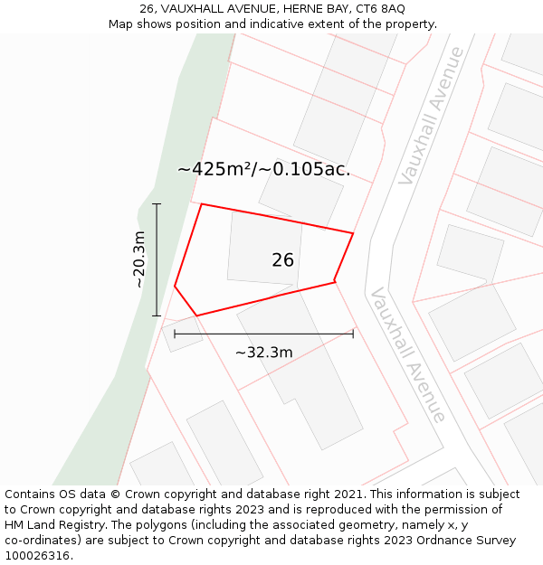 26, VAUXHALL AVENUE, HERNE BAY, CT6 8AQ: Plot and title map