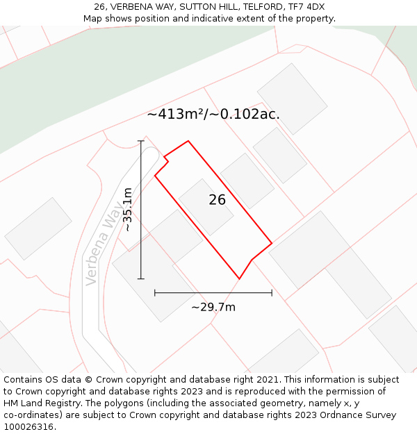 26, VERBENA WAY, SUTTON HILL, TELFORD, TF7 4DX: Plot and title map