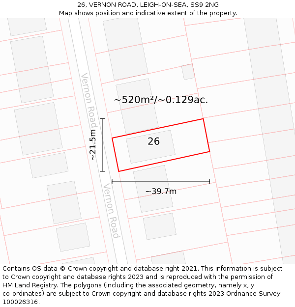 26, VERNON ROAD, LEIGH-ON-SEA, SS9 2NG: Plot and title map