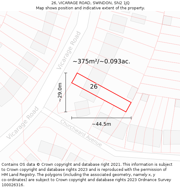 26, VICARAGE ROAD, SWINDON, SN2 1JQ: Plot and title map