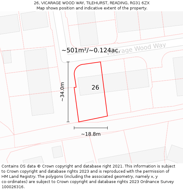 26, VICARAGE WOOD WAY, TILEHURST, READING, RG31 6ZX: Plot and title map