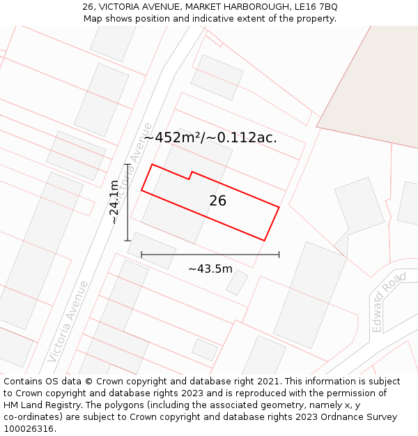 26, VICTORIA AVENUE, MARKET HARBOROUGH, LE16 7BQ: Plot and title map