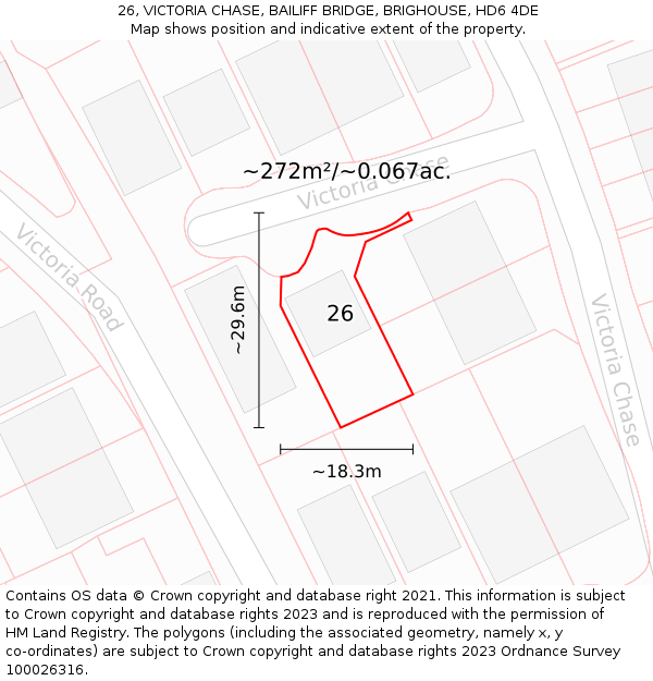 26, VICTORIA CHASE, BAILIFF BRIDGE, BRIGHOUSE, HD6 4DE: Plot and title map