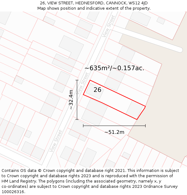 26, VIEW STREET, HEDNESFORD, CANNOCK, WS12 4JD: Plot and title map