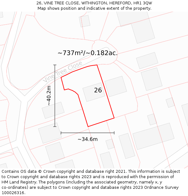 26, VINE TREE CLOSE, WITHINGTON, HEREFORD, HR1 3QW: Plot and title map