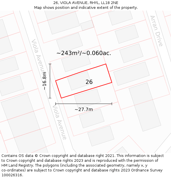 26, VIOLA AVENUE, RHYL, LL18 2NE: Plot and title map