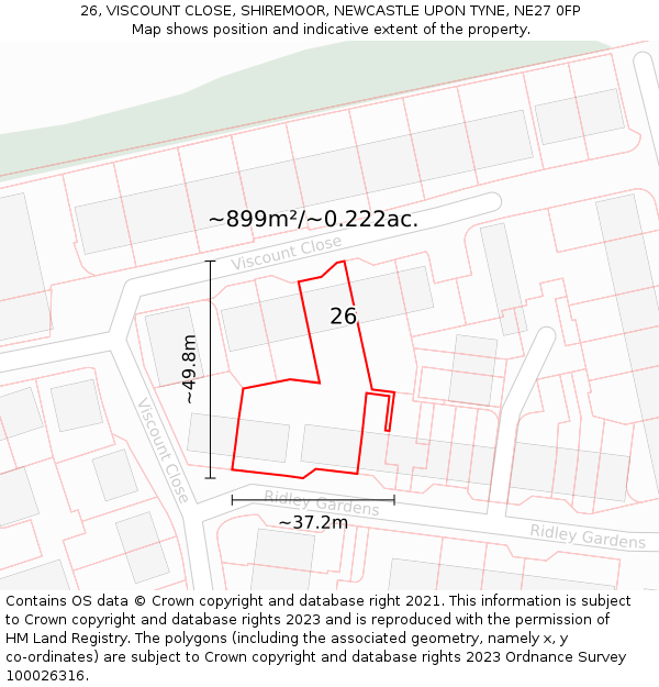 26, VISCOUNT CLOSE, SHIREMOOR, NEWCASTLE UPON TYNE, NE27 0FP: Plot and title map