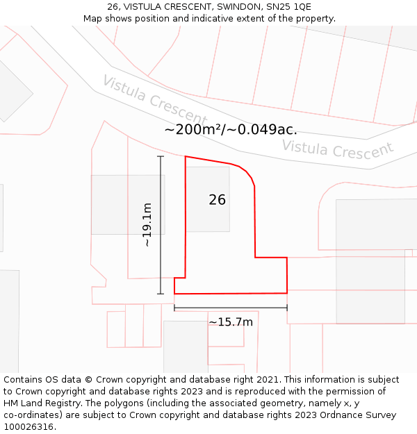 26, VISTULA CRESCENT, SWINDON, SN25 1QE: Plot and title map