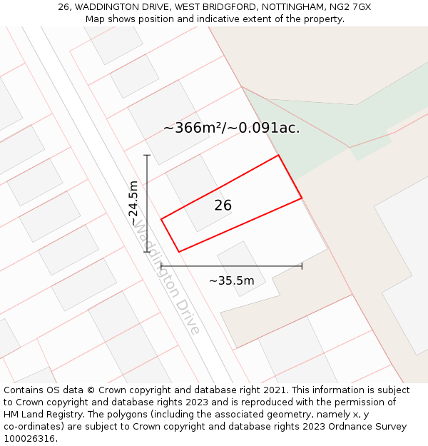 26, WADDINGTON DRIVE, WEST BRIDGFORD, NOTTINGHAM, NG2 7GX: Plot and title map