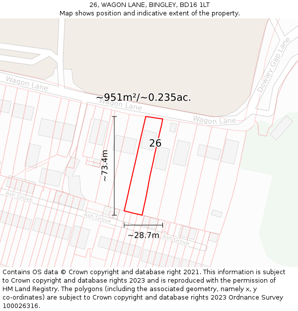 26, WAGON LANE, BINGLEY, BD16 1LT: Plot and title map