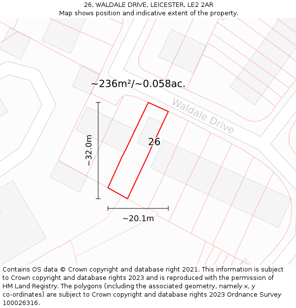 26, WALDALE DRIVE, LEICESTER, LE2 2AR: Plot and title map