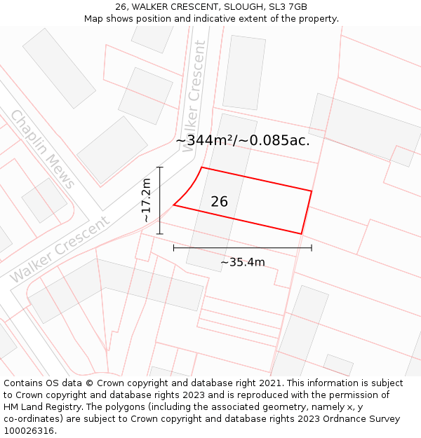 26, WALKER CRESCENT, SLOUGH, SL3 7GB: Plot and title map