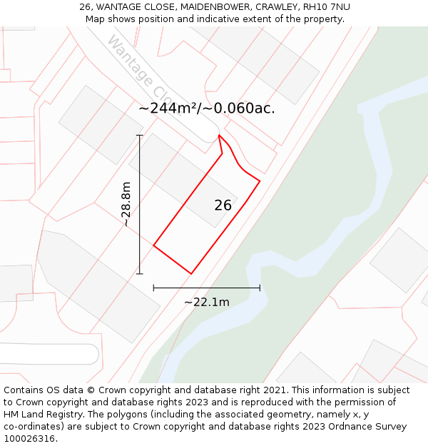 26, WANTAGE CLOSE, MAIDENBOWER, CRAWLEY, RH10 7NU: Plot and title map