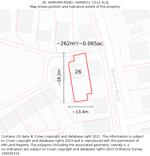 26, WARHAM ROAD, HARWICH, CO12 4UQ: Plot and title map