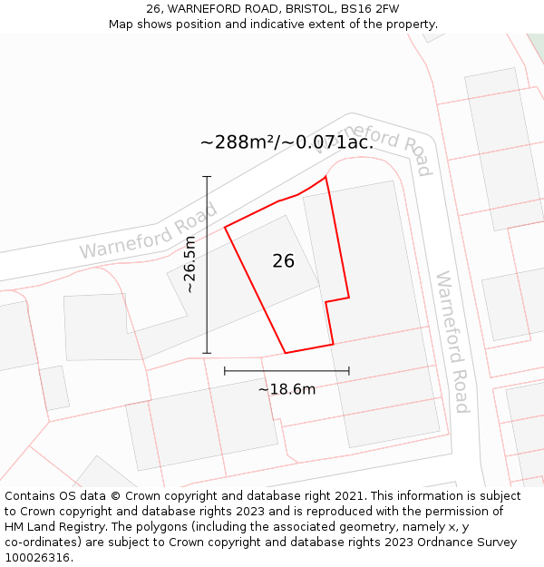 26, WARNEFORD ROAD, BRISTOL, BS16 2FW: Plot and title map