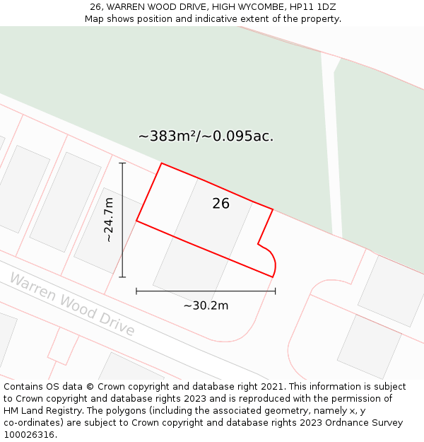 26, WARREN WOOD DRIVE, HIGH WYCOMBE, HP11 1DZ: Plot and title map