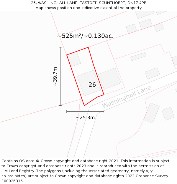 26, WASHINGHALL LANE, EASTOFT, SCUNTHORPE, DN17 4PR: Plot and title map