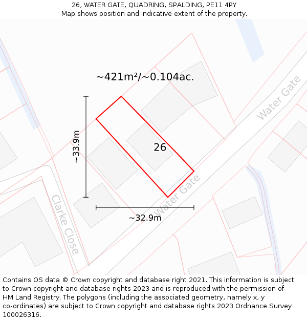 26, WATER GATE, QUADRING, SPALDING, PE11 4PY: Plot and title map