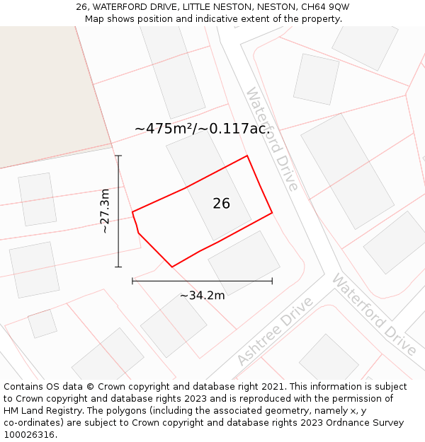 26, WATERFORD DRIVE, LITTLE NESTON, NESTON, CH64 9QW: Plot and title map