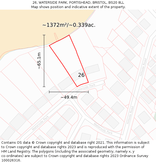 26, WATERSIDE PARK, PORTISHEAD, BRISTOL, BS20 8LL: Plot and title map