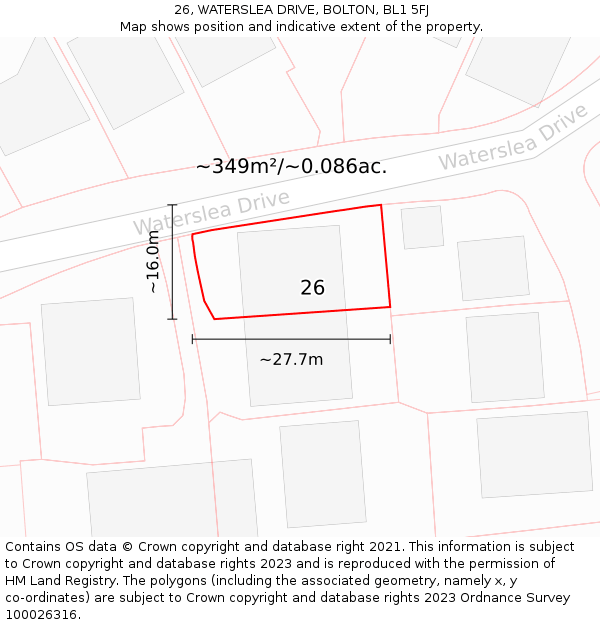 26, WATERSLEA DRIVE, BOLTON, BL1 5FJ: Plot and title map