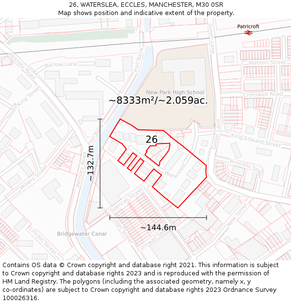26, WATERSLEA, ECCLES, MANCHESTER, M30 0SR: Plot and title map