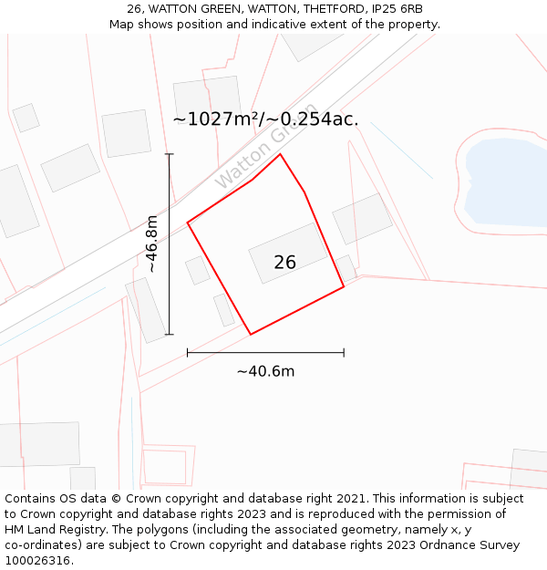 26, WATTON GREEN, WATTON, THETFORD, IP25 6RB: Plot and title map