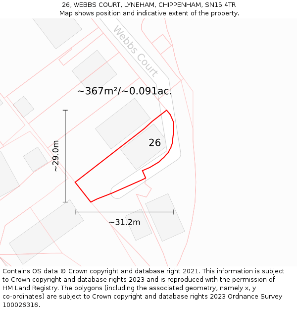 26, WEBBS COURT, LYNEHAM, CHIPPENHAM, SN15 4TR: Plot and title map