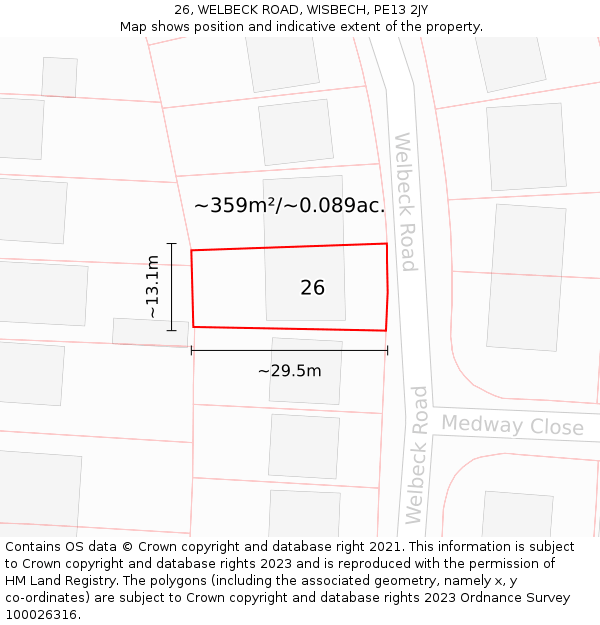 26, WELBECK ROAD, WISBECH, PE13 2JY: Plot and title map