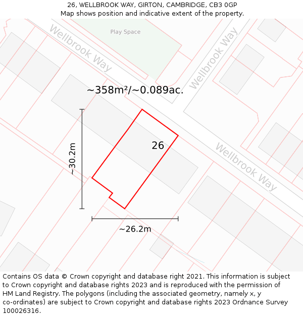 26, WELLBROOK WAY, GIRTON, CAMBRIDGE, CB3 0GP: Plot and title map