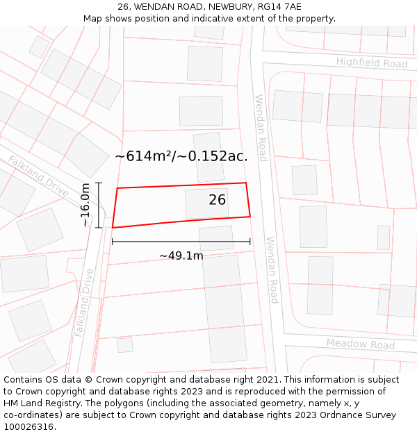 26, WENDAN ROAD, NEWBURY, RG14 7AE: Plot and title map