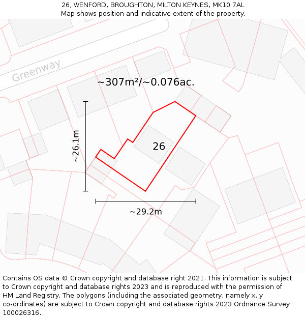 26, WENFORD, BROUGHTON, MILTON KEYNES, MK10 7AL: Plot and title map