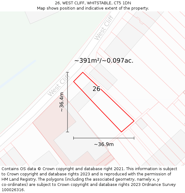 26, WEST CLIFF, WHITSTABLE, CT5 1DN: Plot and title map