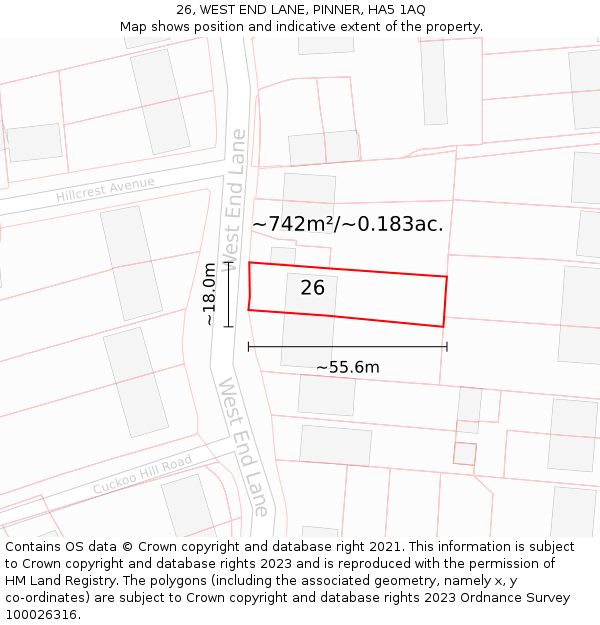 26, WEST END LANE, PINNER, HA5 1AQ: Plot and title map