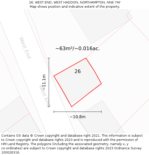 26, WEST END, WEST HADDON, NORTHAMPTON, NN6 7AY: Plot and title map