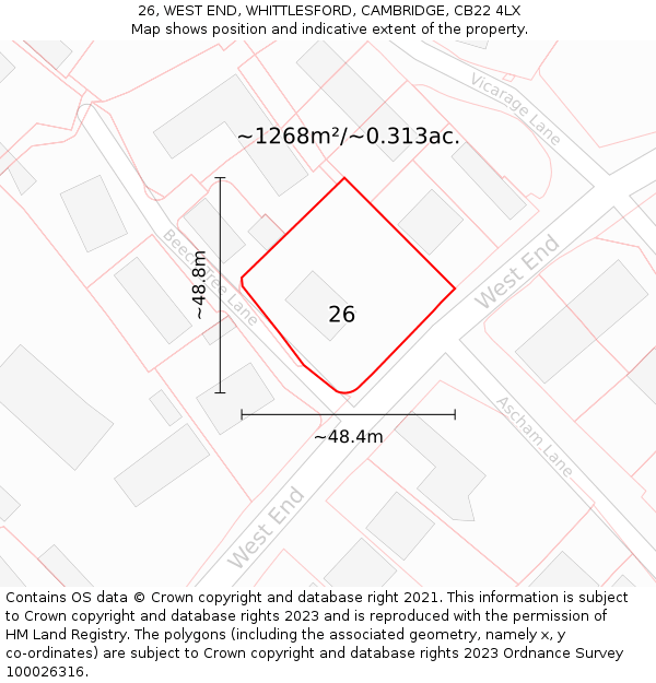26, WEST END, WHITTLESFORD, CAMBRIDGE, CB22 4LX: Plot and title map