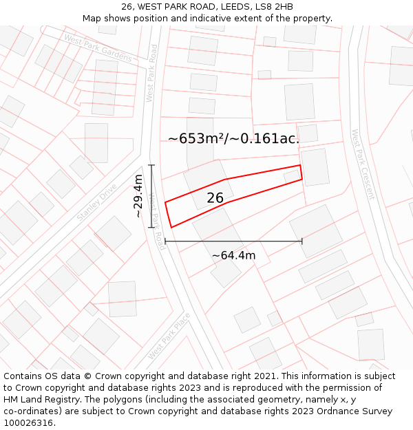 26, WEST PARK ROAD, LEEDS, LS8 2HB: Plot and title map