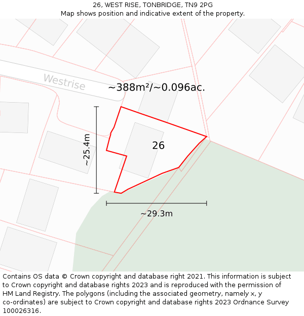 26, WEST RISE, TONBRIDGE, TN9 2PG: Plot and title map