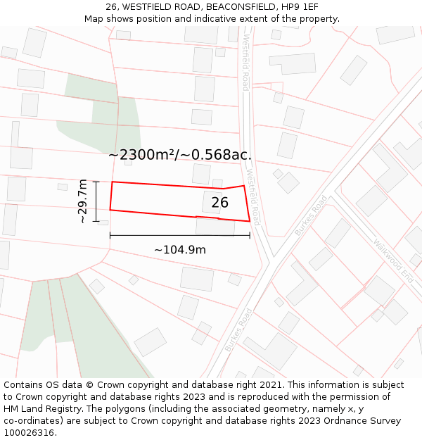 26, WESTFIELD ROAD, BEACONSFIELD, HP9 1EF: Plot and title map