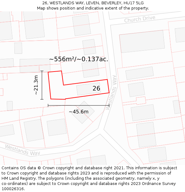 26, WESTLANDS WAY, LEVEN, BEVERLEY, HU17 5LG: Plot and title map